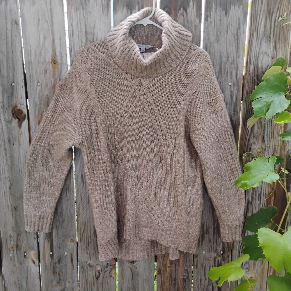 Ophelia Roe Womens Small Beige Cowl Neck Sweater Cable Knit Chunky Wool Blend